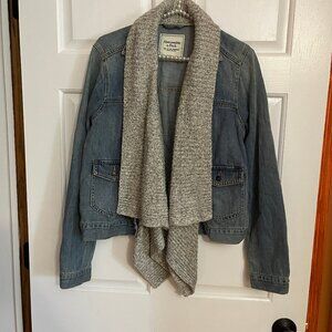 Abercrombie & Fitch Ladies Knit Shawl Collar Denim Jean Jacket Size L